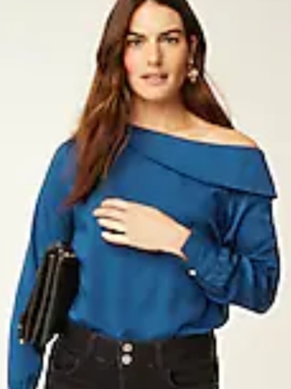J. Jill  L NWT Teal-Blue Off-the-Shoulder Long Sleeve Tunic